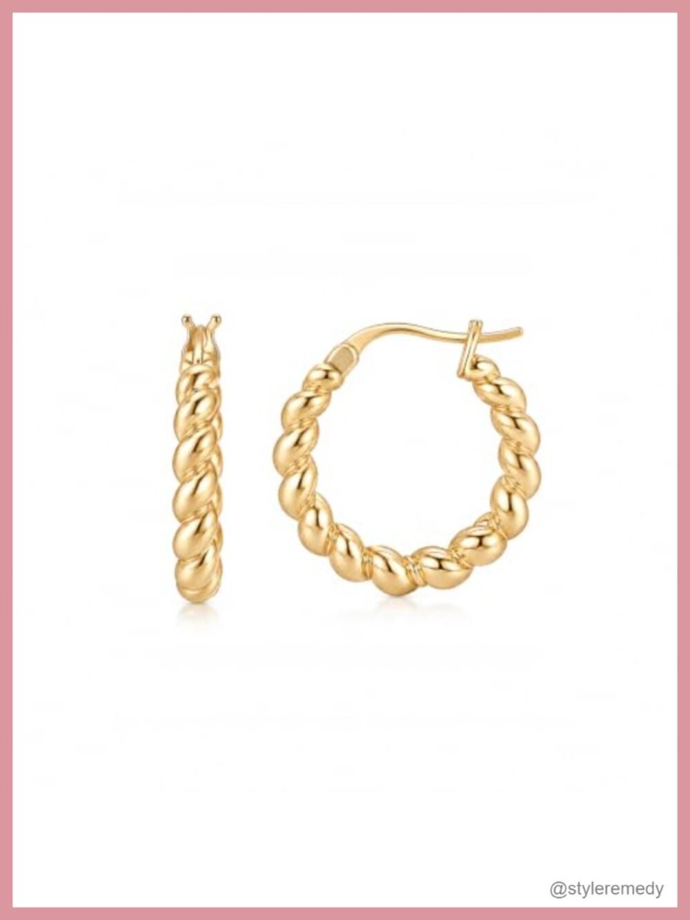 14k Gold Twisted Rope Huggie Hoop Earrings Drop Click-Top